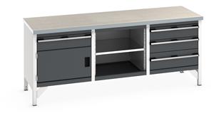 Bott Cubio Storage Workbench 2000mm wide x 750mm Deep x 840mm high supplied with a Linoleum worktop (particle board core with grey linoleum surface and plastic edgebanding), 4 x drawers (3 x 150mm & 1 x 200mm high), 1 x 350mm high integral storage... 2000mm Wide Engineering Storage Benches with Cupboards & Drawers